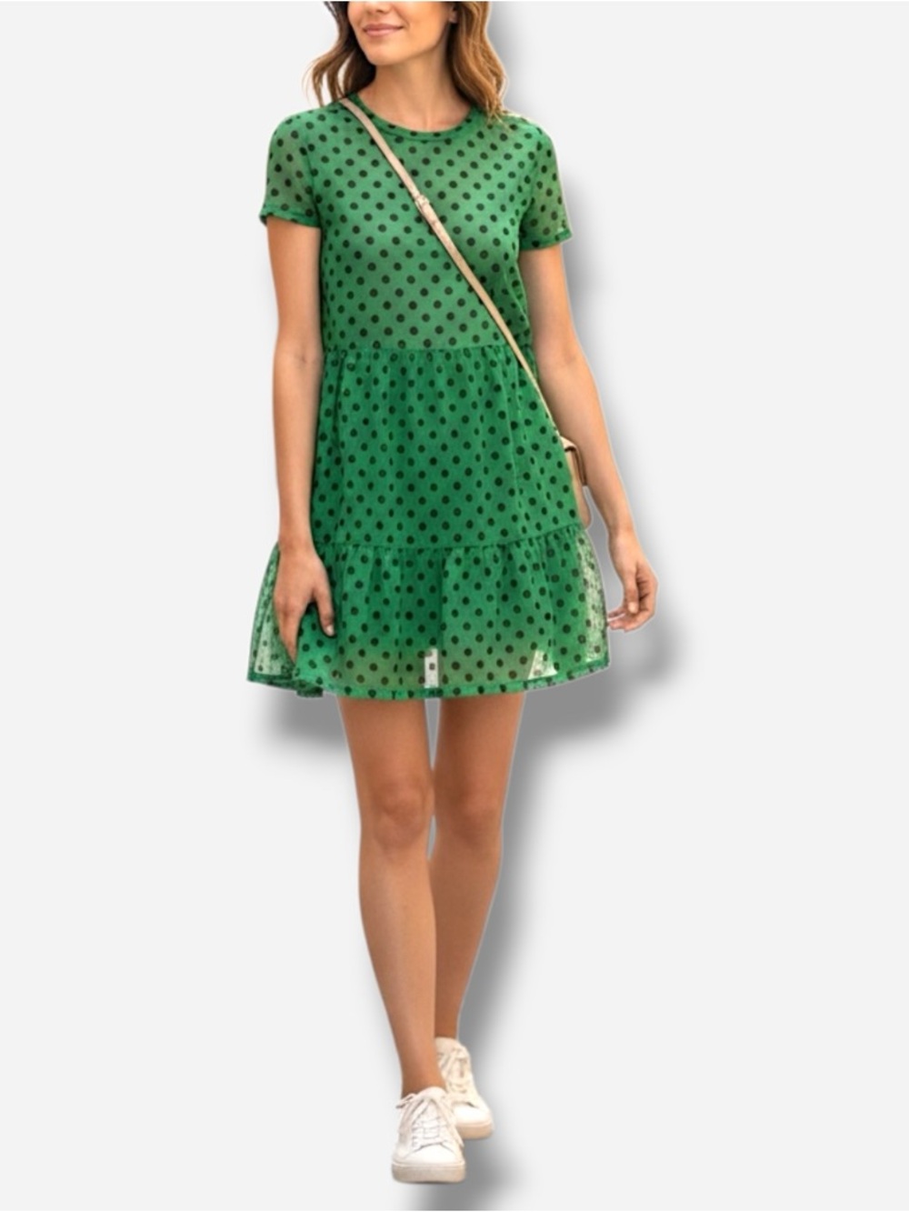 🌸New🌸 Zara Short Sleeve Green Dress Dots S NWT
